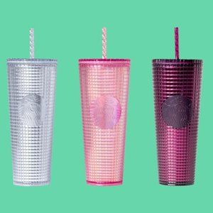 Starbucks Holiday Disco Ball Grid Tumbler Pink